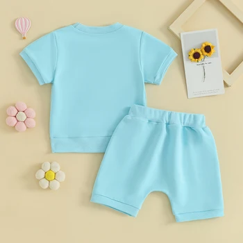 Одежда для маленьких девочек, футболки с короткими рукавами и буквенным принтом, топы и эластичные шорты, летняя одежда для новорожденных девочек