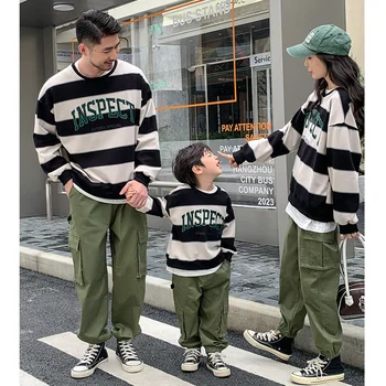 Одинаковая одежда Семейная толстовка Брюкикарго, комплекты из двух предметов, одинаковая одежда для мамы, папы и мальчика-девочки, Корейский детский комплект