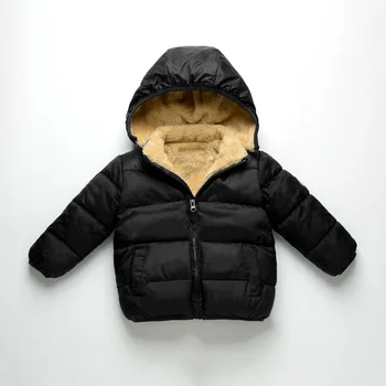 Осенне-зимнее детское кашемировое утолщенное плюшевое пальто с капюшоном для мальчиков и девочек в новом стиле с хлопковой подкладкой
