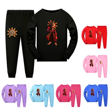 Осенняя детская одежда, топы с длинными рукавами + штаны, Пижамные комплекты, Пижама для мальчиков с мультяшным солнечным клоуном FNAF, Пижама для маленьких девочек