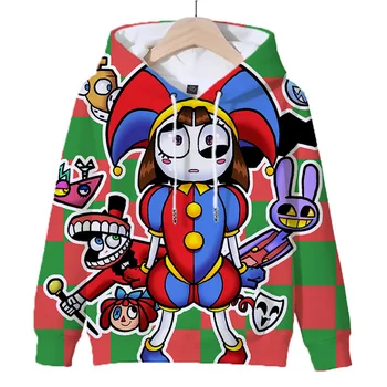 Осенняя толстовка с капюшоном Amazing Digital Circus Pomni 3D для мальчиков и девочек, повседневный пуловер, Детский спортивный костюм с капюшоном, детская одежда