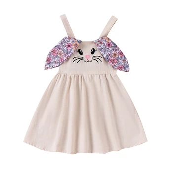 Пасхальный наряд для маленьких девочек, платье с кроликом, пляжный сарафан трапециевидной формы с рюшами, летняя одежда для девочек