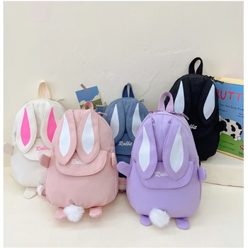 Персонализированный рюкзак Kawaii Bunny для девочек с милыми заячьими ушками и подвеской в виде пушистого медведя, школьная сумка для книг для детей