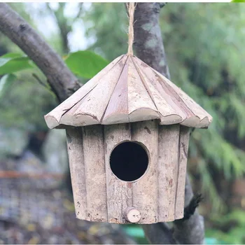 Подвесной домик для птичьего гнезда ручной работы, натуральная клетка, место для отдыха, Настенный открытый скворечник, Деревянная коробка, принадлежности для окуня