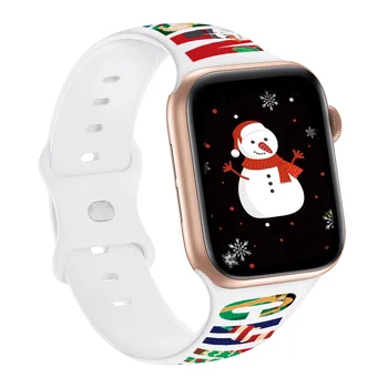Подходит для Apple Watch1-7 Универсальный силиконовый ремешок для часов Apple Watch с новой рождественской печатью 2022 года, силиконовый ремешок для часов