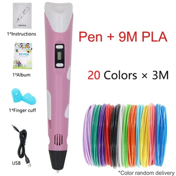 Ручка для 3D-печати для детей, цветной карандаш для 3D-рисования с ЖК-экраном с PLA нитью, игрушки для детей, Рождественский подарок на День рождения