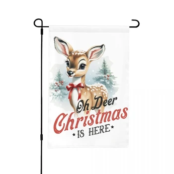 Садовый флаг Oh Deer Рождество уже здесь, снаружи Льняное украшение Баннер с цветочным декором 31 x 46 см (12 дюймов X 18 дюймов)