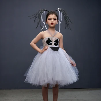 Самый симпатичный костюм призрака на Хэллоуин для девочек, карнавальная одежда для косплея, детское нарядное платье Белого дьявола, платье-пачка с повязкой на голову