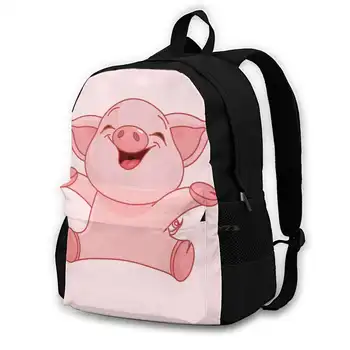 Симпатичная иллюстрация - Розовый поросенок с мультяшным рисунком, Рюкзак для студентов колледжа, сумки для ноутбука, Милый розовый Счастливый очаровательный поросенок с рисунком поросенка