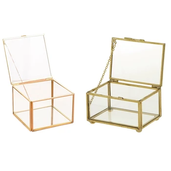 Стеклянные геометрические садовые шкатулки с квадратным отверстием, зеркальная шкатулка для драгоценностей и шкатулка для драгоценностей в стиле геометрического стекла, настольный контейнер