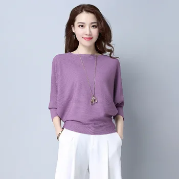 Трикотаж для женщин Корейская версия, Новый весенне-осенний стиль, свитера ярких цветов с крыльями летучей мыши, плюс размер XXXL, одежда для девочек