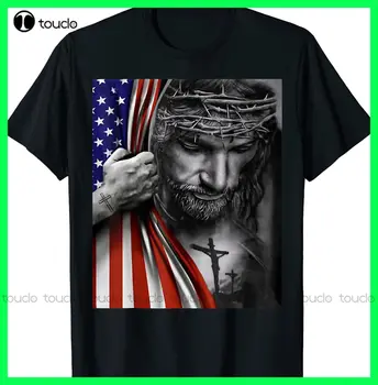 Футболка с американским флагом и Иисусом С Днем независимости, 4 июля, S-3Xl, уличная одежда с круглым вырезом, оверсайз, Xs-5Xl, подарок на заказ