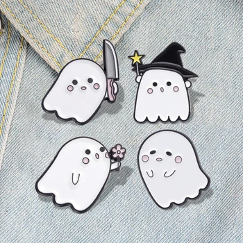 Эмалевые булавки Boo Ghost, изготовленные на заказ на Хэллоуин, Жуткий Кинжал, Броши-призраки, Значки на лацканах, Мультяшные панковские забавные украшения, подарок для друзей